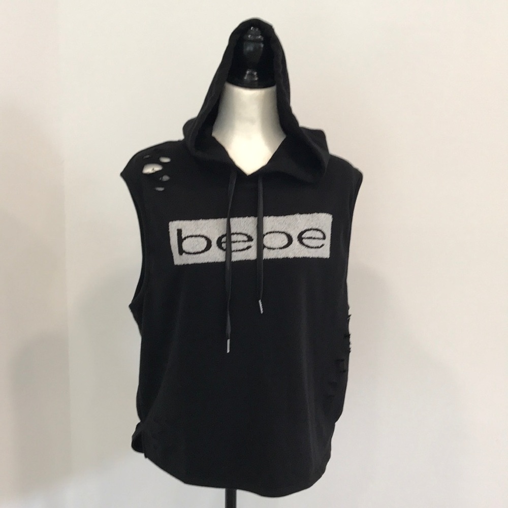 BEBE Sport Women's Black Logo Sleeveless Hoodie M